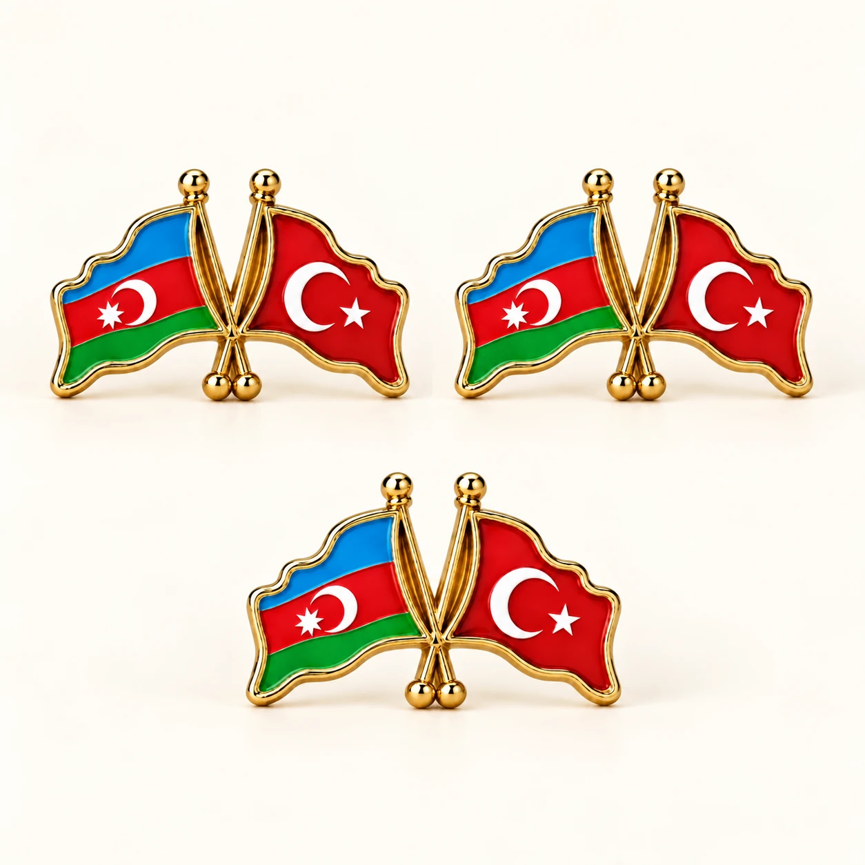 Altın Azerbaycan ve Türk Bayrağı Rozeti ürün fotoğrafı