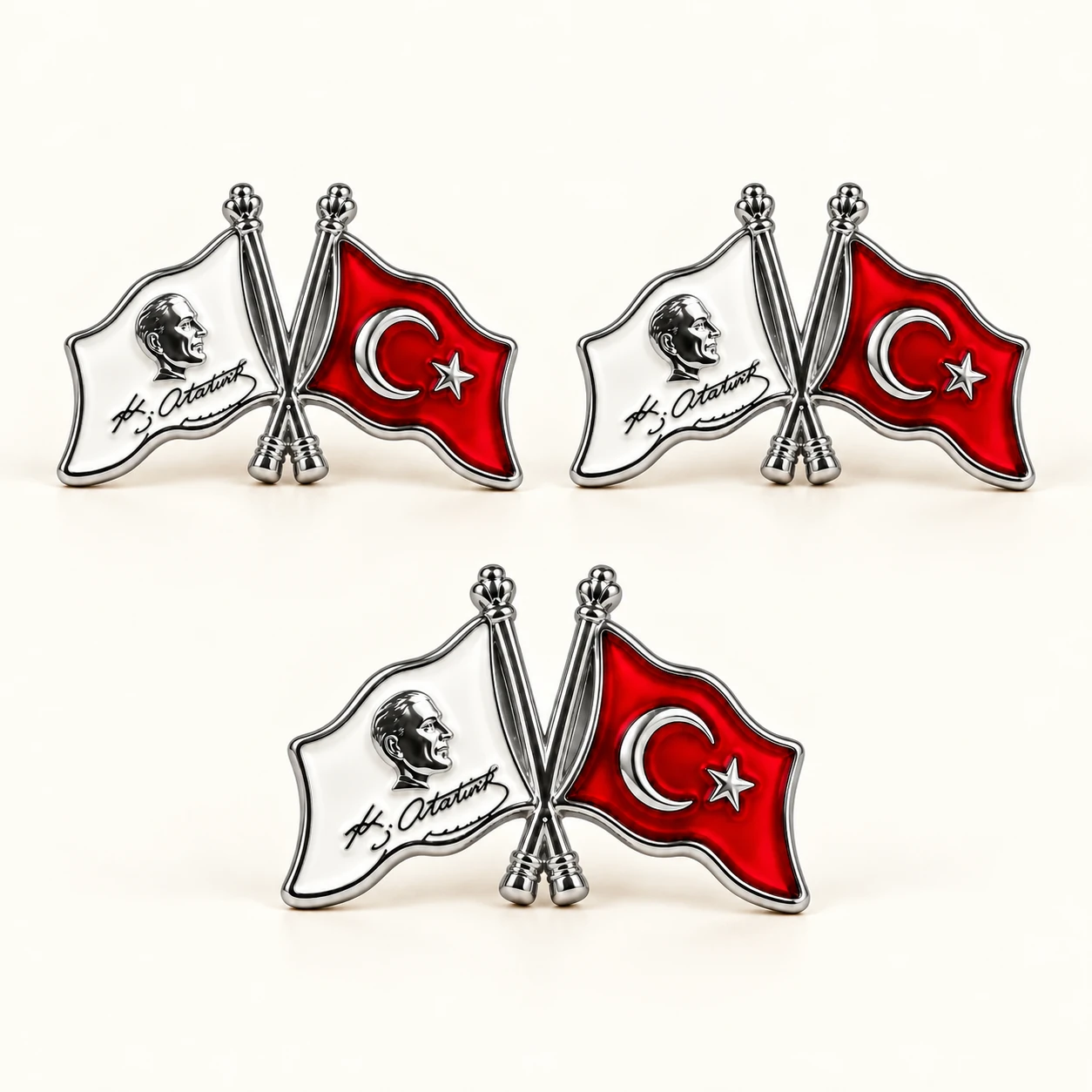 Gümüş Atatürk ve Türk Bayrağı Rozeti ürün fotoğrafı