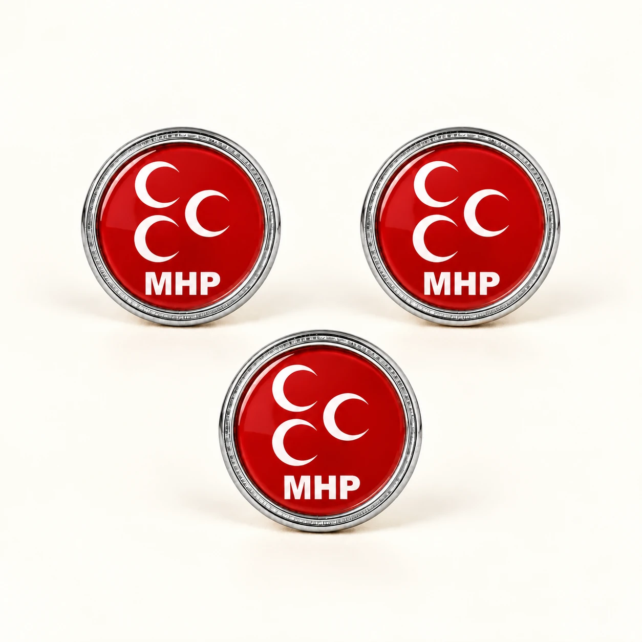Gümüş MHP Yuvarlak Üç Hilal Rozeti ürün fotoğrafı