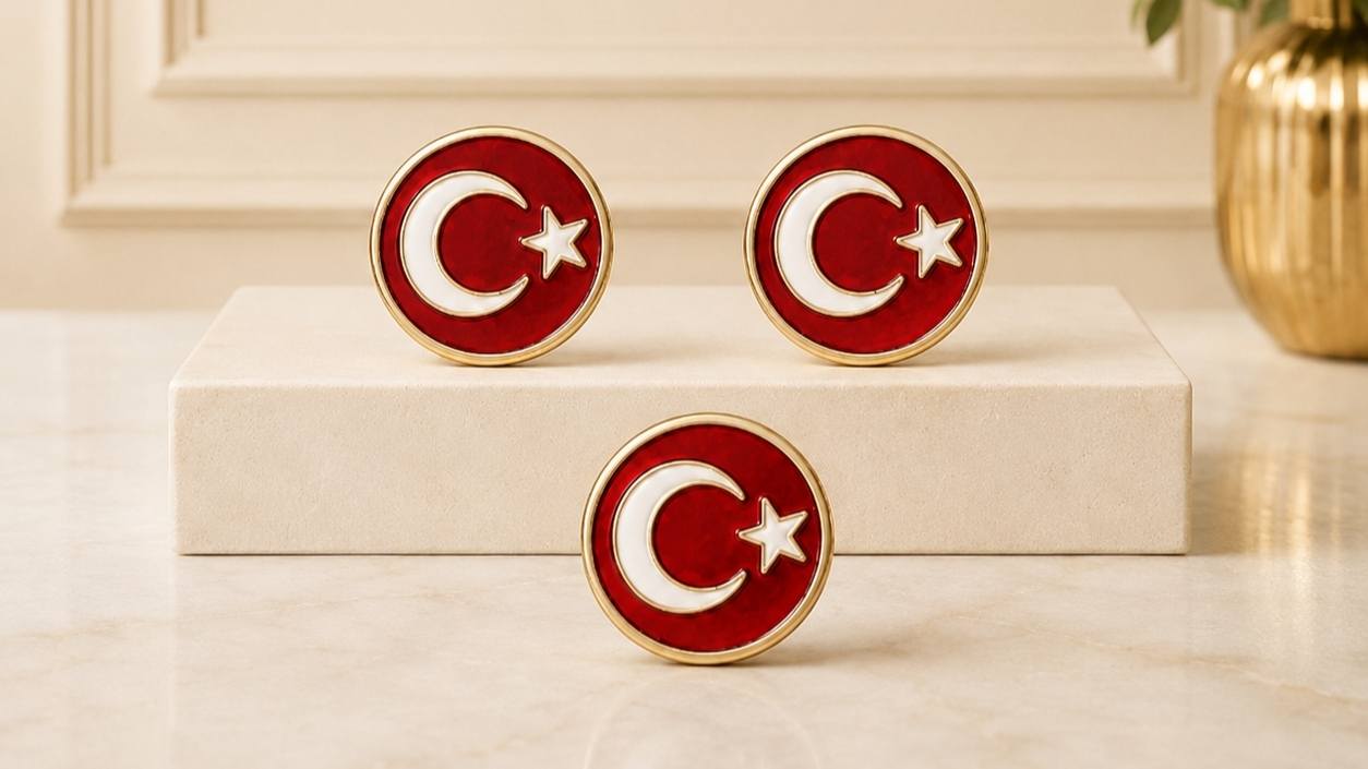 Türk bayrağı yuvarlak rozet - toptan Türk bayrağı rozet satın al
